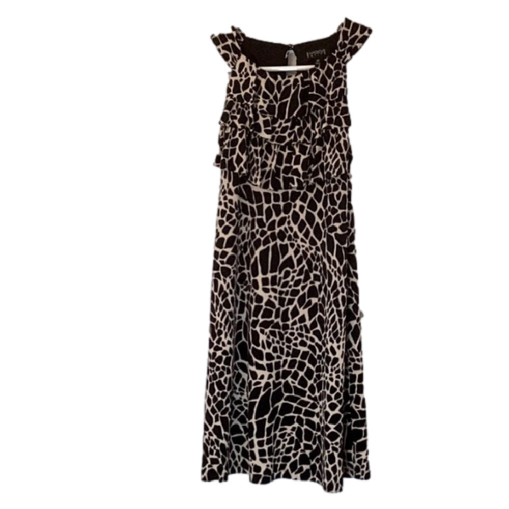 𝅺ENFOCUS Petite Dress Shift Style, Size 8P,  Black & Ivory Animal Print.